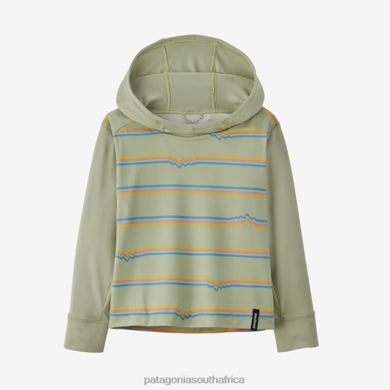 Children Capilene Silkweight UPF Hoody Ridge Rise Stripe Repeat Small: Salvia Green Patagonia Apparel P6ZJ62680