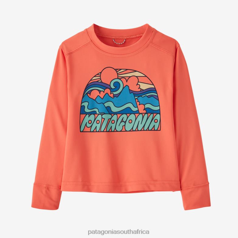 Children Long-Sleeved Capilene Silkweight UPF T-Shirt Fitz Roy Rays: Coho Coral Patagonia Apparel P6ZJ62689