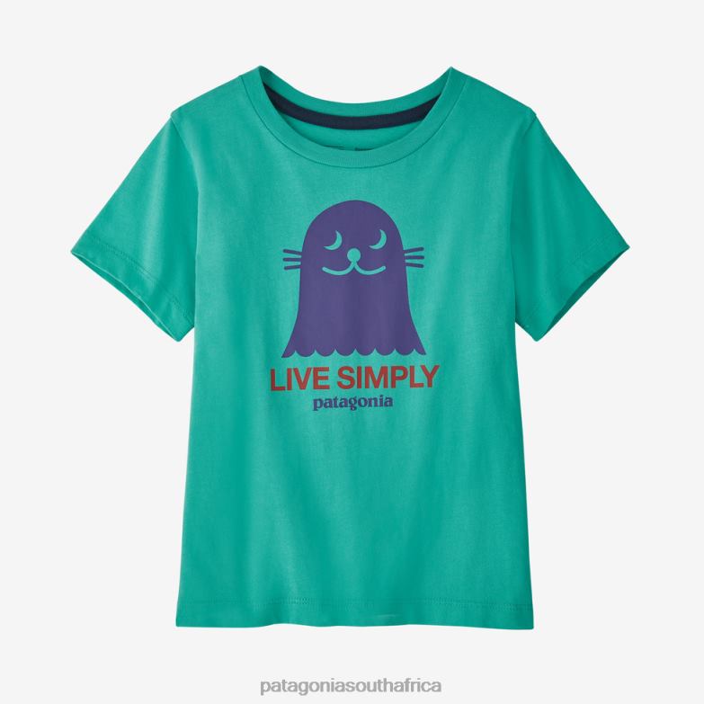 Children Regenerative Organic Certified Cotton Graphic T-Shirt Live Simply Seal: Fresh Teal Patagonia Apparel P6ZJ62739