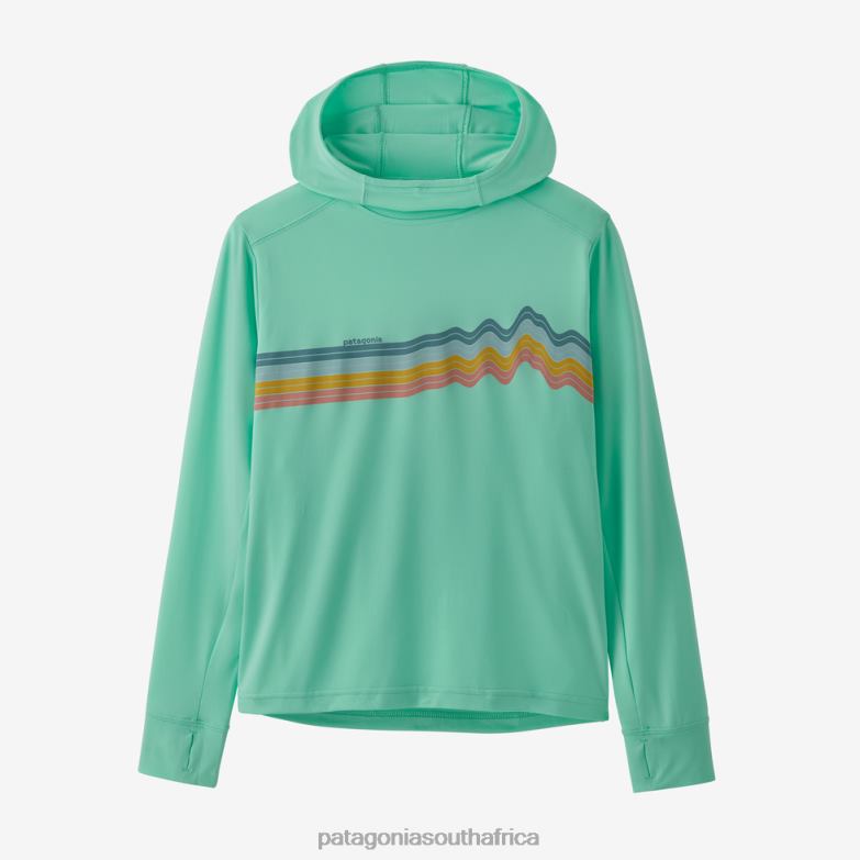 Children Capilene Silkweight UPF Hoody Ridge Rise Stripe: Early Teal Patagonia Apparel P6ZJ62949