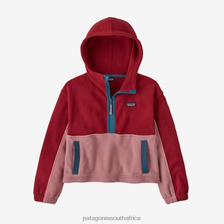 Children Microdini Cropped Fleece Hoody Pullover Wax Red Patagonia Apparel P6ZJ63092
