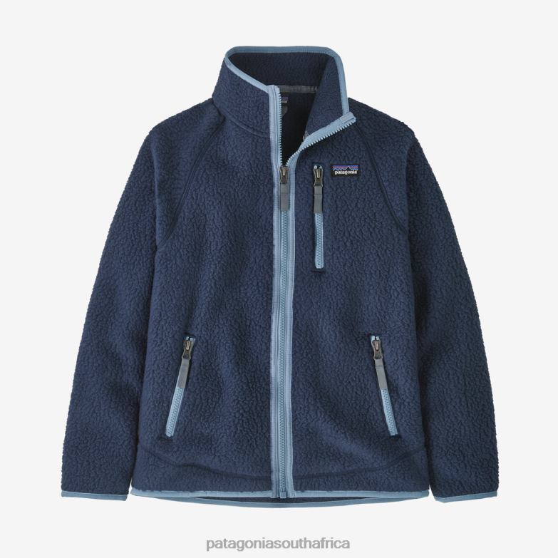 Children Retro Pile Fleece Jacket New Navy w/Light Plume Grey Patagonia Apparel P6ZJ63042