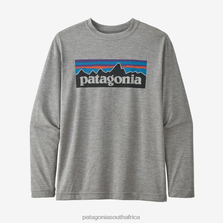 Children Long-Sleeved Capilene Cool Daily T-Shirt P-6 Logo: Drifter Grey X-Dye Patagonia Apparel P6ZJ63191