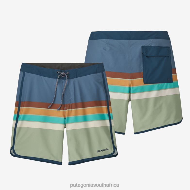 Men Hydropeak Scallop Boardshorts-18" Santa Cruz Stripe Long: Pigeon Blue Patagonia Apparel P6ZJ62603