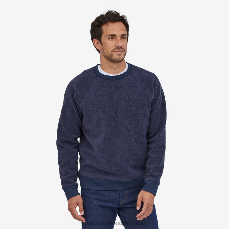 Men Reversible Shearling Fleece Crew New Navy Patagonia Apparel P6ZJ61826