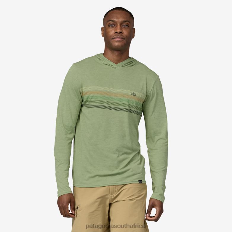 Men Capilene Cool Daily Graphic Hoody Line Logo Ridge Stripe: Salvia Green X-Dye Patagonia Apparel P6ZJ61766