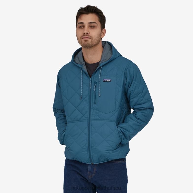 Men Diamond Quilted Bomber Hoody Wavy Blue Patagonia Apparel P6ZJ61487