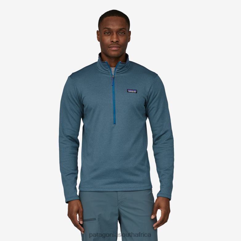 Men R1 Daily Zip-Neck Wavy Blue - Light Plume Grey X-Dye Patagonia Apparel P6ZJ61624