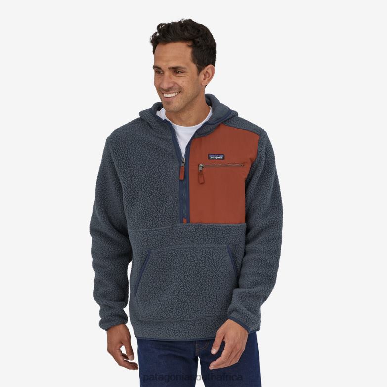 Men Retro Pile Fleece Pullover Smolder Blue Patagonia Apparel P6ZJ61658