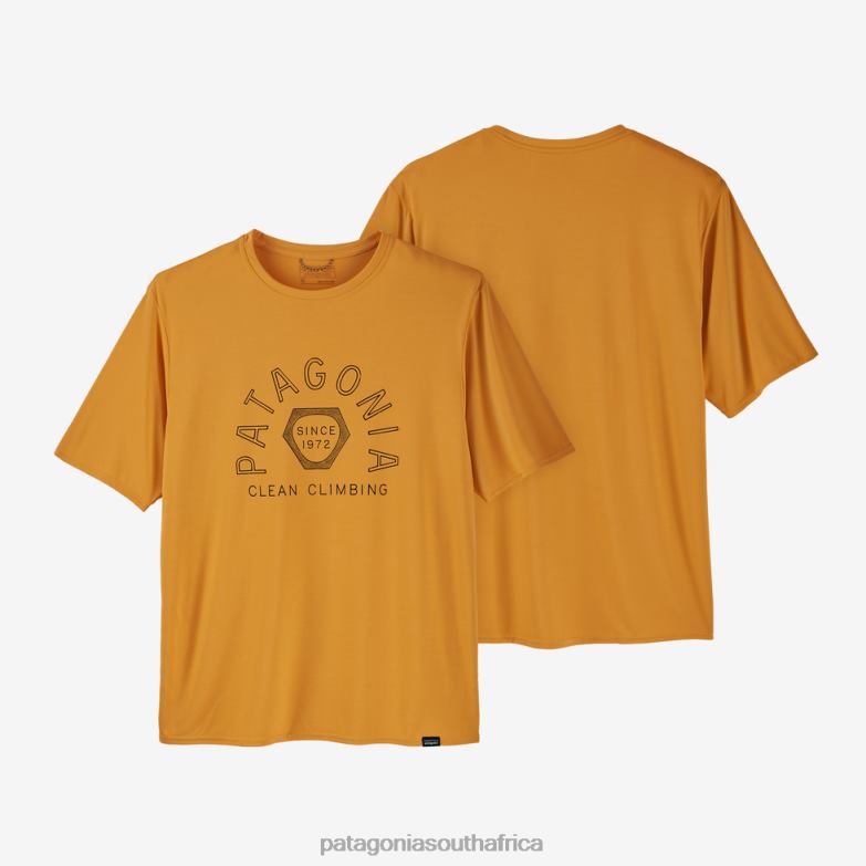 Men Capilene Cool Daily Graphic Shirt Clean Climb Hex: Saffron X-Dye Patagonia Apparel P6ZJ61861