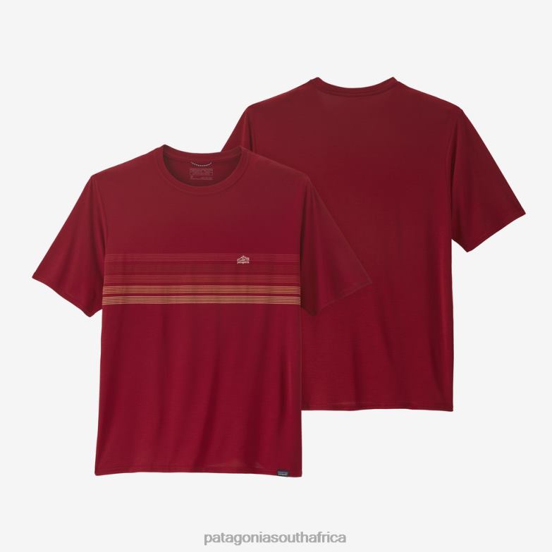 Men Capilene Cool Daily Graphic Shirt Line Logo Ridge Stripe: Wax Red X-Dye Patagonia Apparel P6ZJ61866
