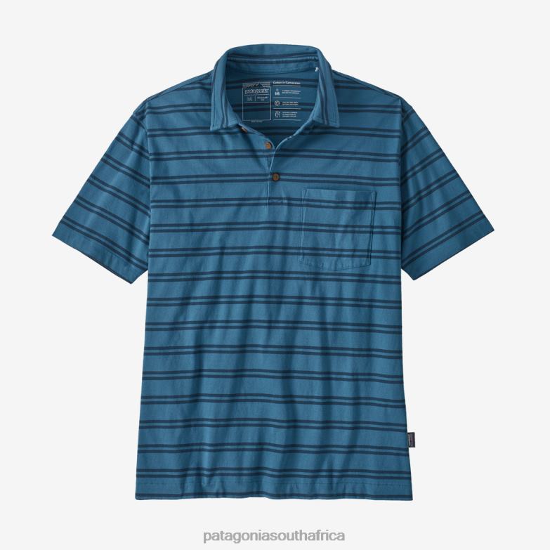 Men Cotton in Conversion Lightweight Polo Shirt Mirror Stripe: Wavy Blue Patagonia Apparel P6ZJ61958