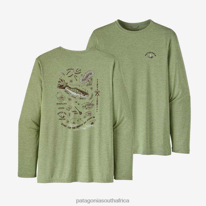 Men Long-Sleeved Capilene Cool Daily Fish Graphic Shirt Action Angler: Salvia Green X-Dye Patagonia Apparel P6ZJ61980