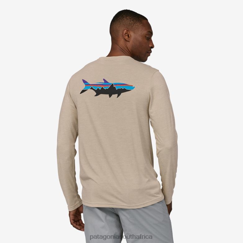 Men Long-Sleeved Capilene Cool Daily Fish Graphic Shirt Fitz Roy Tarpon: Pumice X-Dye Patagonia Apparel P6ZJ61981