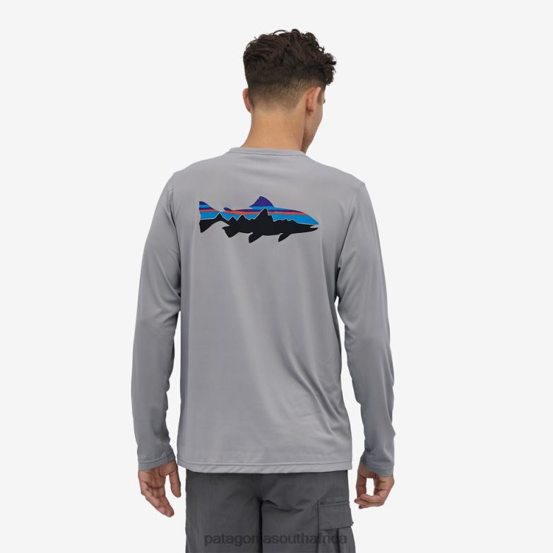 Men Long-Sleeved Capilene Cool Daily Fish Graphic Shirt Fitz Roy Trout: Steam Blue X-Dye Patagonia Apparel P6ZJ61975