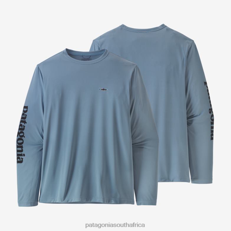 Men Long-Sleeved Capilene Cool Daily Fish Graphic Shirt Text Logo: Light Plume Grey Patagonia Apparel P6ZJ61979