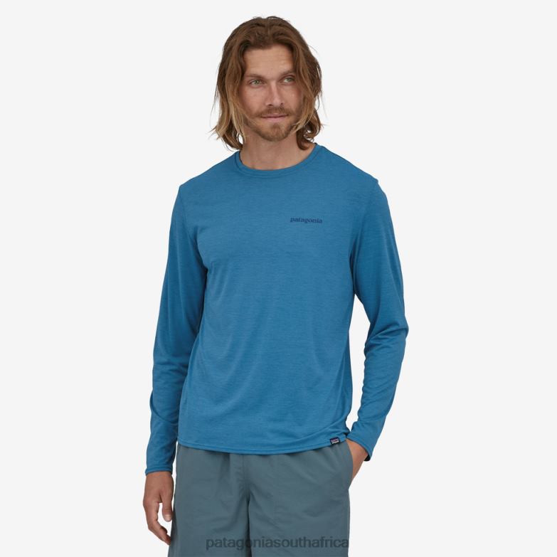 Men Long-Sleeved Capilene Cool Daily Graphic Shirt Boardshort Logo: Wavy Blue X-Dye Patagonia Apparel P6ZJ61987