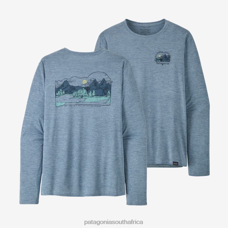 Men Long-Sleeved Capilene Cool Daily Graphic Shirt-Lands Lost And Found: Steam Blue X-Dye Patagonia Apparel P6ZJ62018