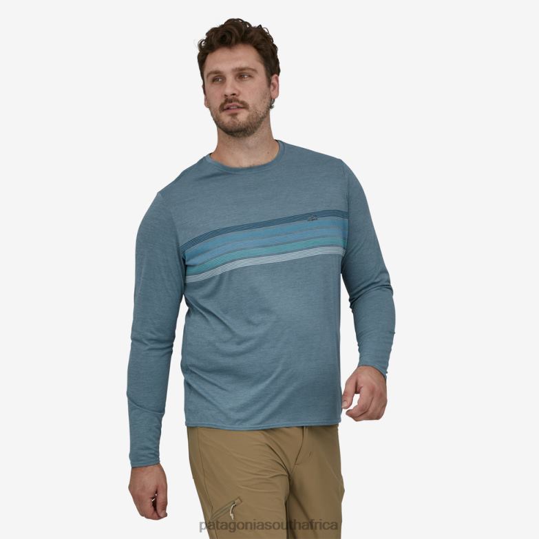 Men Long-Sleeved Capilene Cool Daily Graphic Shirt Line Logo Ridge Stripe: Light Plume Grey X-Dye Patagonia Apparel P6ZJ61982
