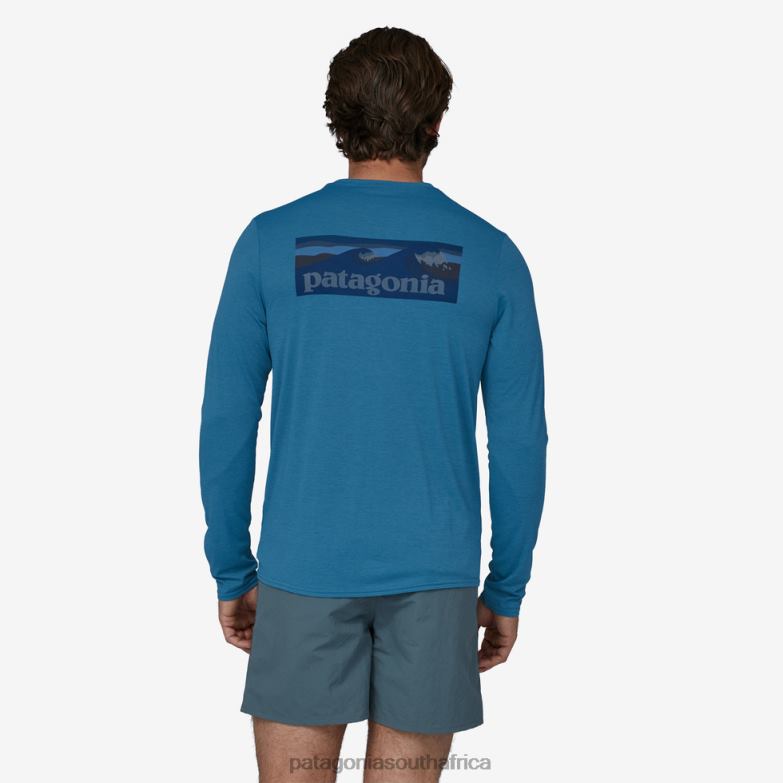 Men Long-Sleeved Capilene Cool Daily Graphic Shirt-Waters Boardshort Logo: Wavy Blue X-Dye Patagonia Apparel P6ZJ61997
