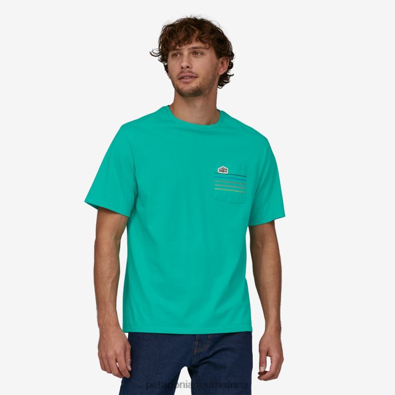 Men Line Logo Ridge Stripe Organic Pocket T-Shirt Fresh Teal Patagonia Apparel P6ZJ62125