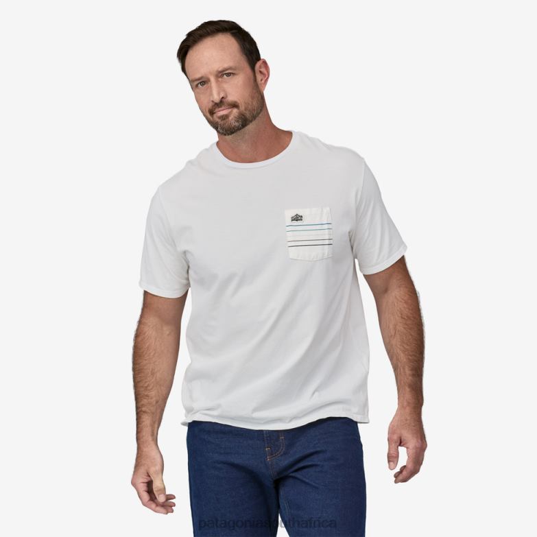 Men Line Logo Ridge Stripe Organic Pocket T-Shirt Oar Tan Patagonia Apparel P6ZJ62122