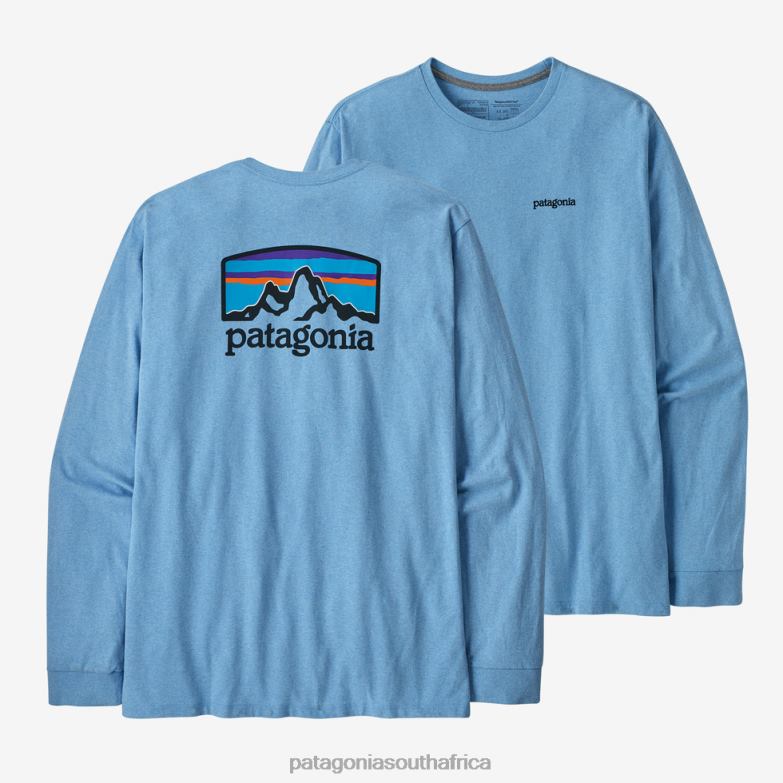 Men Long-Sleeved Fitz Roy Horizons Responsibili-Tee Lago Blue Patagonia Apparel P6ZJ62148