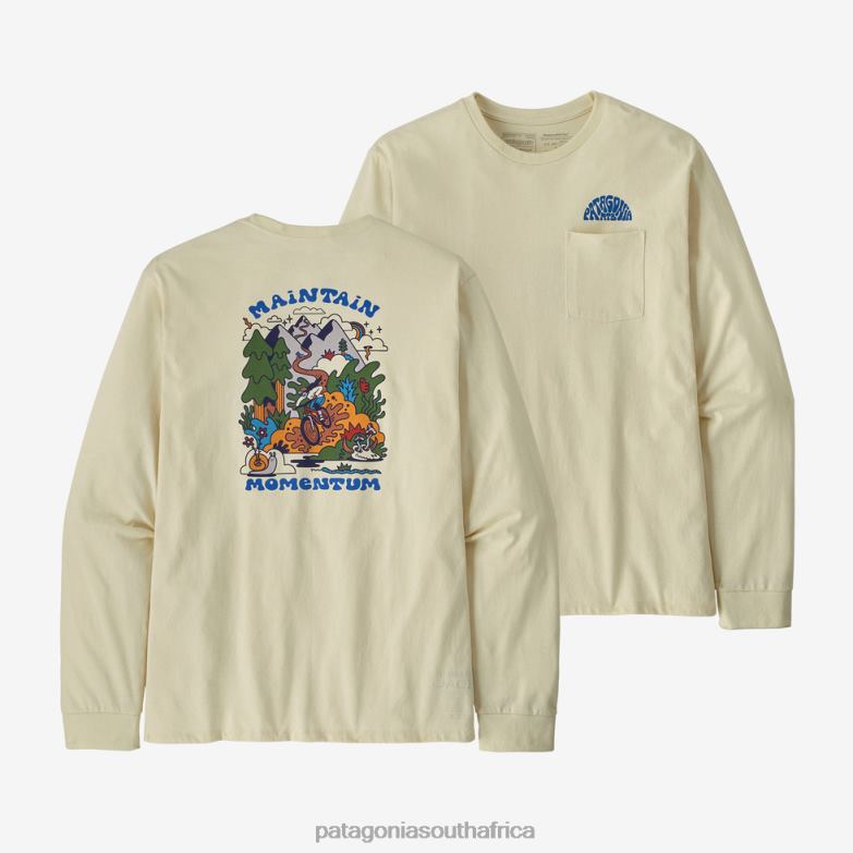 Men Long-Sleeved Maintain Momentum Pocket Responsibili-Tee Birch White Patagonia Apparel P6ZJ62229
