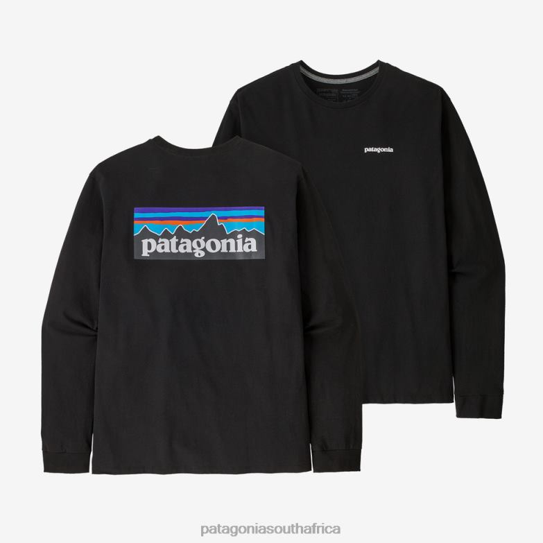 Men Long-Sleeved P-6 Logo Responsibili-Tee Black Patagonia Apparel P6ZJ61901