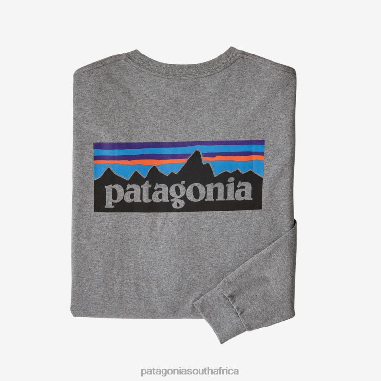 Men Long-Sleeved P-6 Logo Responsibili-Tee Gravel Heather Patagonia Apparel P6ZJ61903
