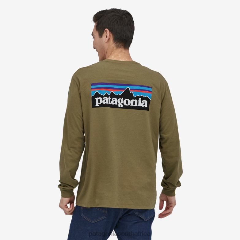 Men Long-Sleeved P-6 Logo Responsibili-Tee Moray Khaki Patagonia Apparel P6ZJ61906