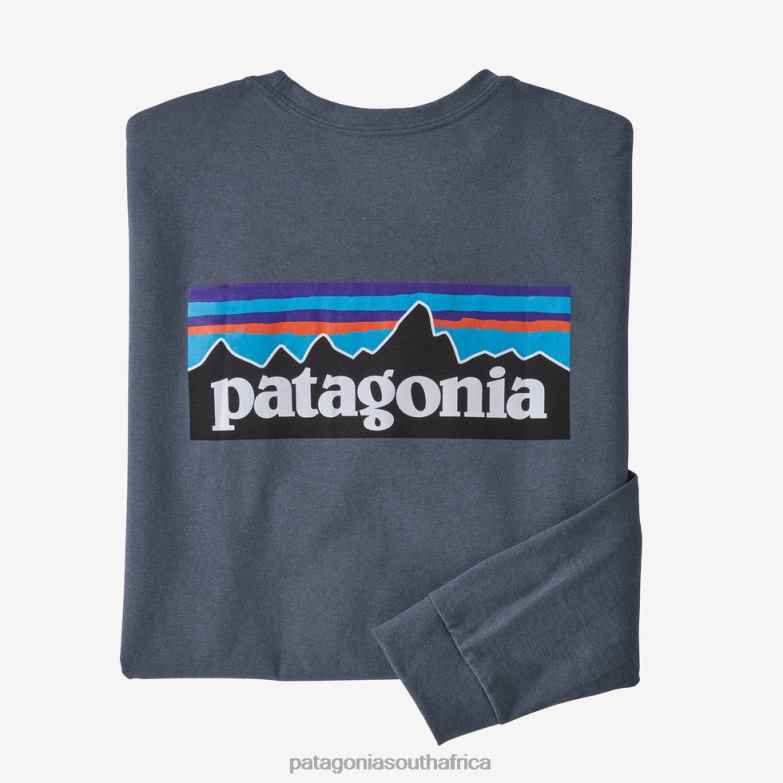 Men Long-Sleeved P-6 Logo Responsibili-Tee Plume Grey Patagonia Apparel P6ZJ61905