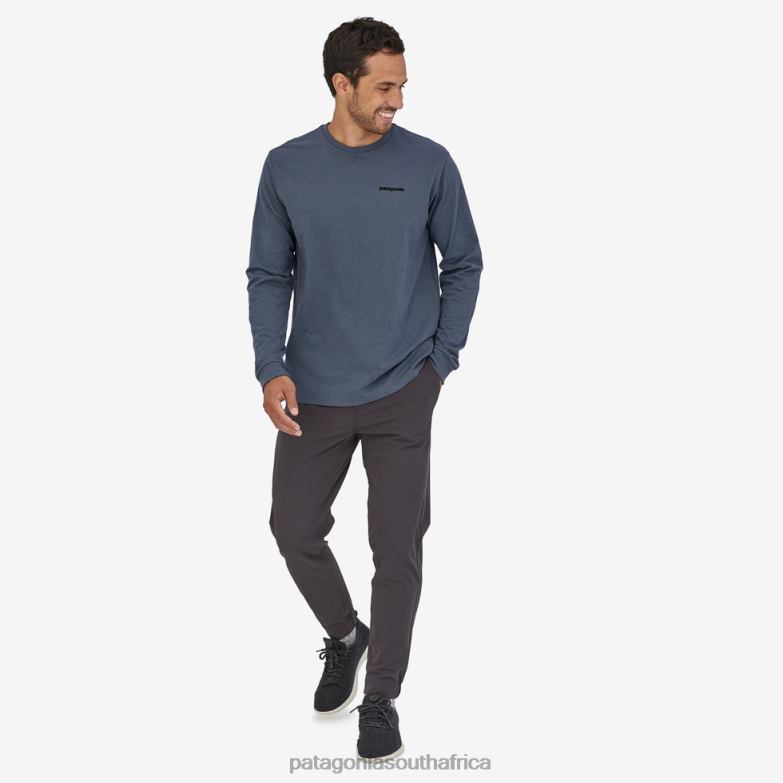 Men Long-Sleeved P-6 Logo Responsibili-Tee Plume Grey Patagonia Apparel P6ZJ61905