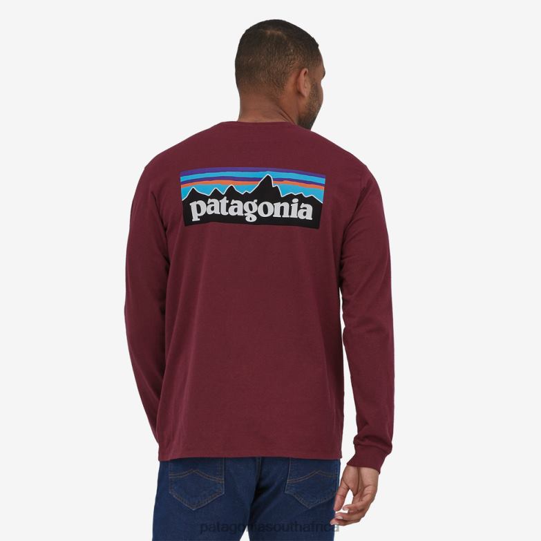 Men Long-Sleeved P-6 Logo Responsibili-Tee Sequoia Red Patagonia Apparel P6ZJ61907