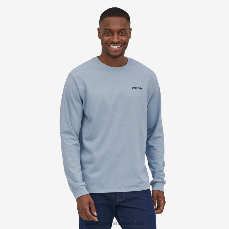 Men Long-Sleeved P-6 Logo Responsibili-Tee Steam Blue Patagonia Apparel P6ZJ61908