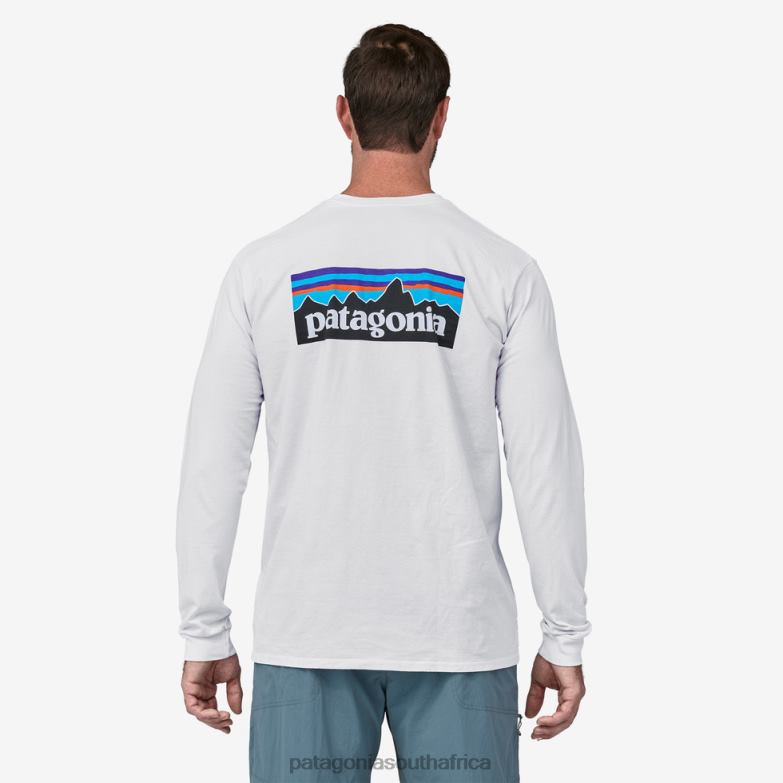Men Long-Sleeved P-6 Logo Responsibili-Tee Steam Blue Patagonia Apparel P6ZJ61908