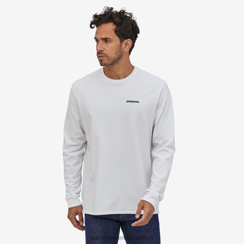 Men Long-Sleeved P-6 Logo Responsibili-Tee White Patagonia Apparel P6ZJ61904