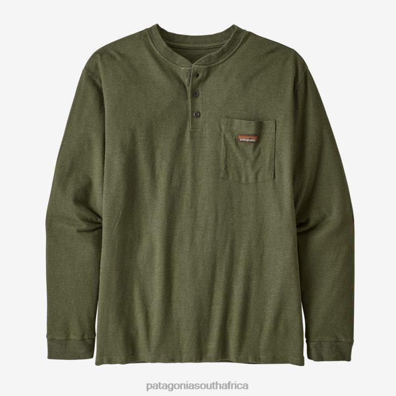 Men Long-Sleeved Work Henley Pocket Tee Industrial Green Patagonia Apparel P6ZJ62114