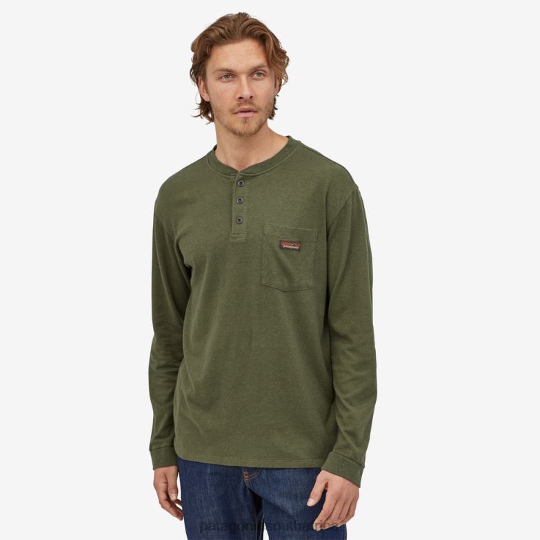 Men Long-Sleeved Work Henley Pocket Tee Industrial Green Patagonia Apparel P6ZJ62114