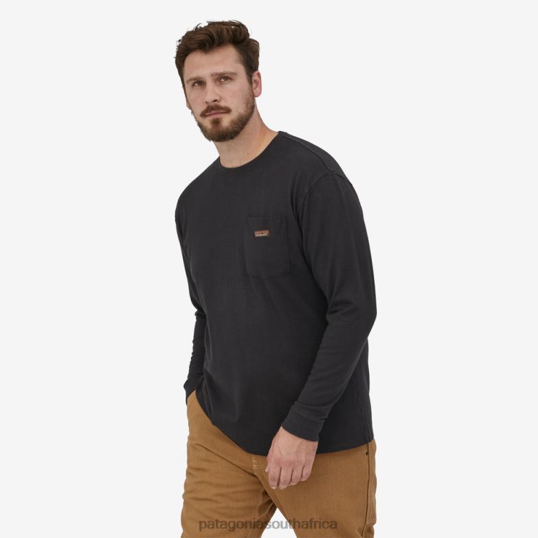 Men Long-Sleeved Work Pocket T-Shirt Black Patagonia Apparel P6ZJ62080