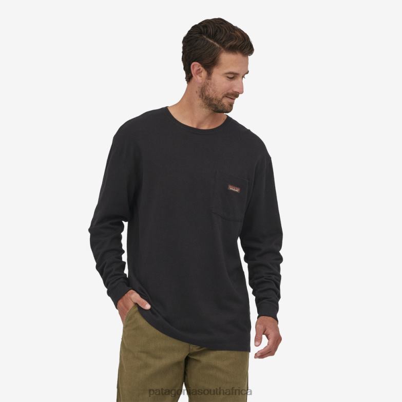 Men Long-Sleeved Work Pocket T-Shirt Black Patagonia Apparel P6ZJ62080
