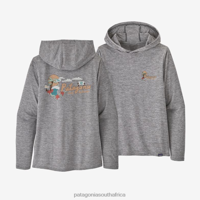 Women Capilene Cool Daily Graphic Hoody Palm Protest: Feather Grey Patagonia Apparel P6ZJ6672