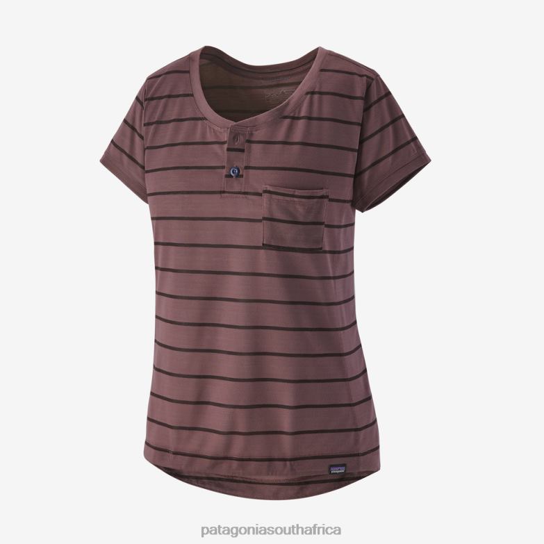 Women Capilene Cool Trail Bike Henley Furrow Stripe: Dusky Brown Patagonia Apparel P6ZJ6810