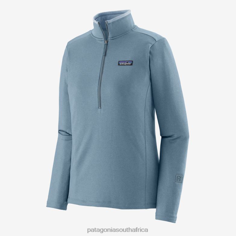 Women R1 Daily Zip-Neck Light Plume Grey - Steam Blue X-Dye Patagonia Apparel P6ZJ6311