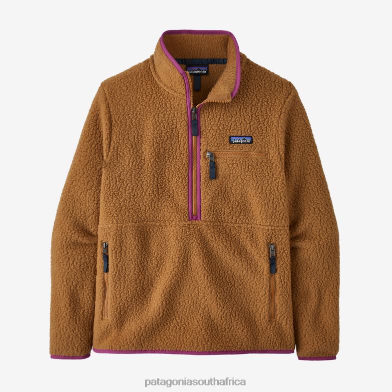 Women Retro Pile Fleece Marsupial Nest Brown w/Amaranth Pink Patagonia Apparel P6ZJ6249