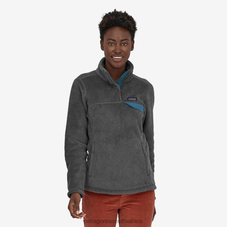 Women Re-Tool Snap-T Fleece Pullover Feather Grey - Ink Black X-Dye w/Abalone Blue Patagonia Apparel P6ZJ6602