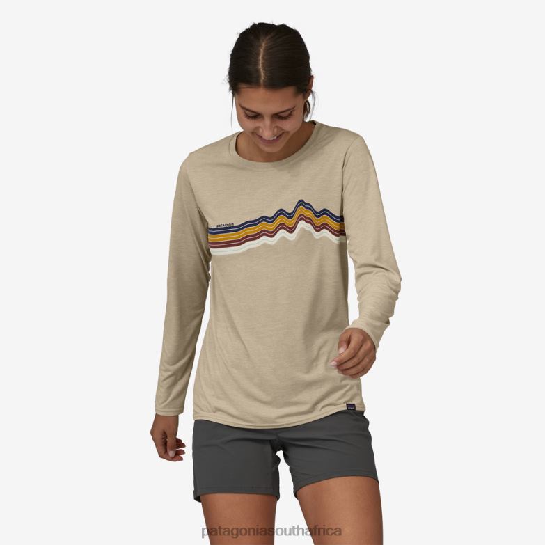 Women Long-Sleeved Capilene Cool Daily Graphic Shirt Ridge Rise Stripe: Pumice X-Dye Patagonia Apparel P6ZJ6652