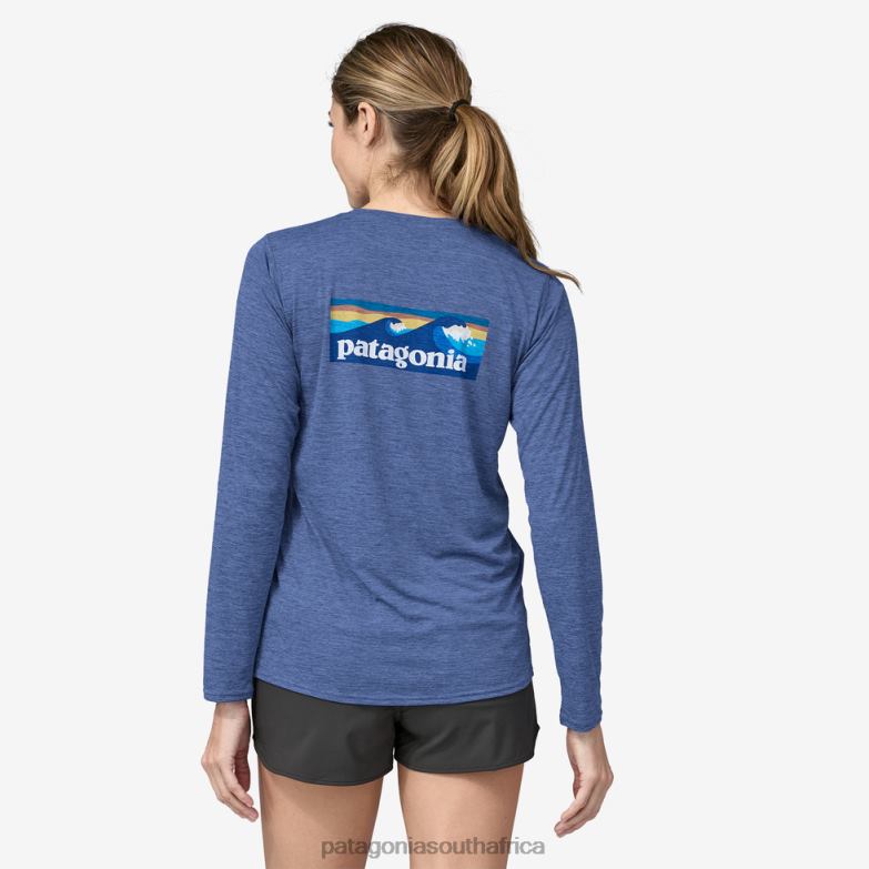 Women Long-Sleeved Capilene Cool Daily Graphic Shirt-Waters Boardshort Logo: Current Blue X-Dye Patagonia Apparel P6ZJ6643