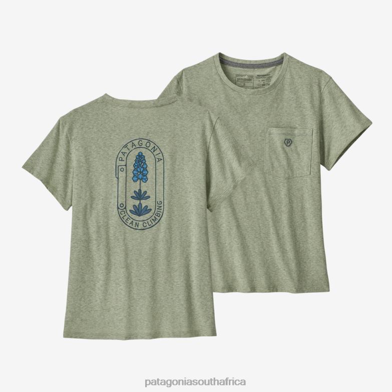 Women Clean Climb Bloom Pocket Responsibili-Tee Salvia Green Patagonia Apparel P6ZJ6886