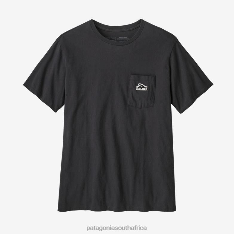 Women Flying Fish Felt Patch Organic Pocket T-Shirt Ink Black Patagonia Apparel P6ZJ6796